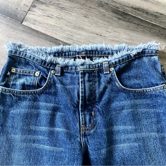 Vintage Y2K Express Ultra Low Rise Frayed Flare Leg Jeans - Picture 4 of 10